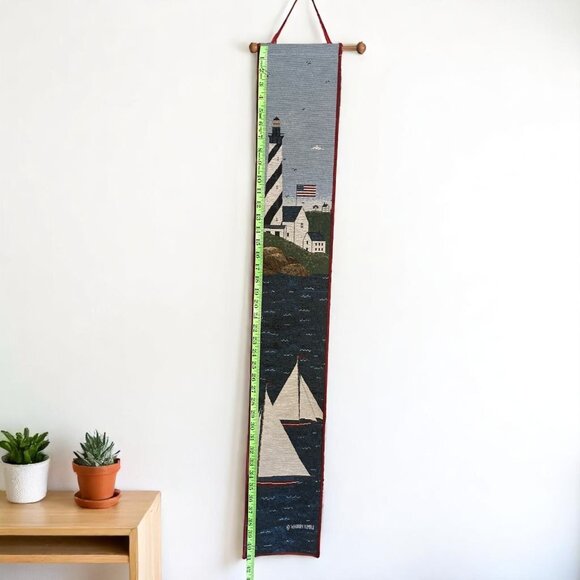 Warren Kimble Lighthouse Sailboats Bell Pull Tapestry Wall Hanging Wooden Dowel - Picture 6 of 7